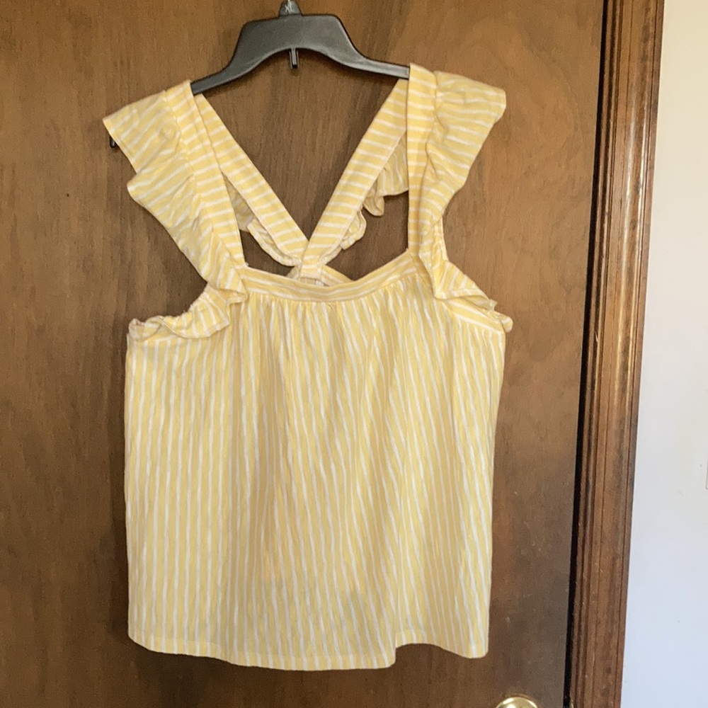 LC Lauren Conrad ruffle sleeve cotton tank top yellow & white stripes - Picture 7 of 15